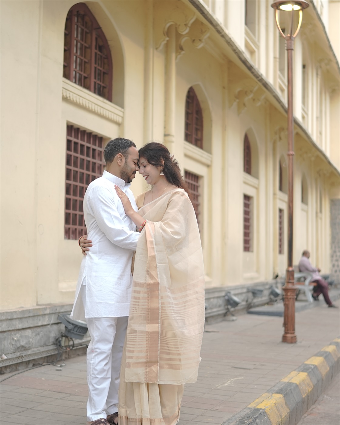 A quiet moment by the yellow walls